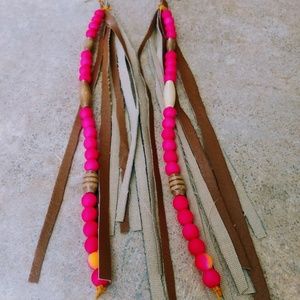 Soft, Long Leather Strap Bead Earrings